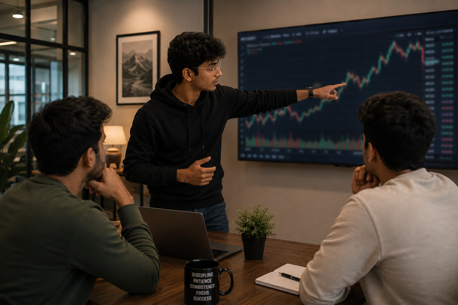 A friendly Indian community discussing markets together