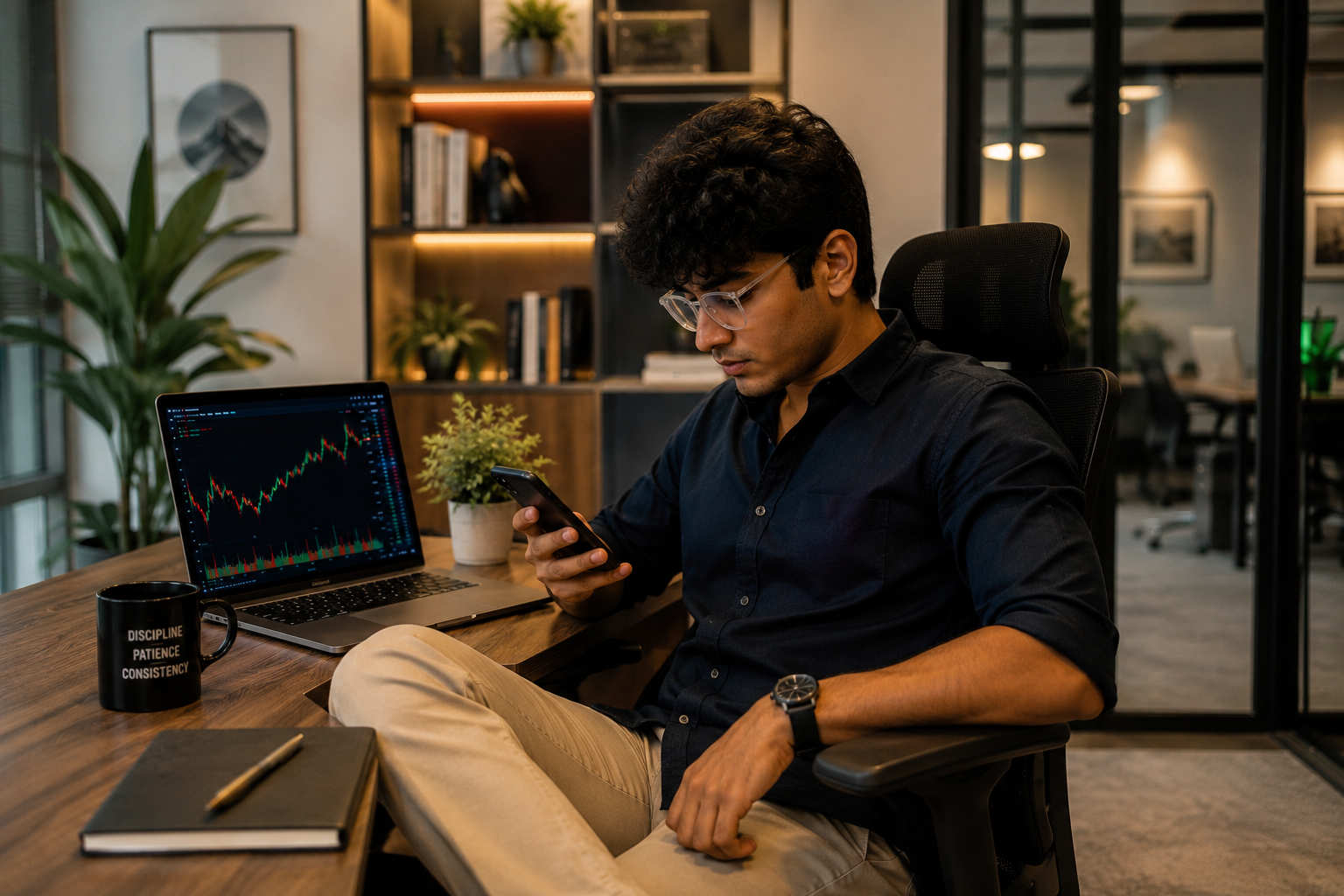 Trader reviewing live charts on a mobile phone